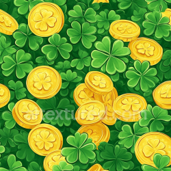seamless Seamless 3D PBR Texture of Green Shamrocks and Golden Coins for St Patrick texture 8k free download PBR