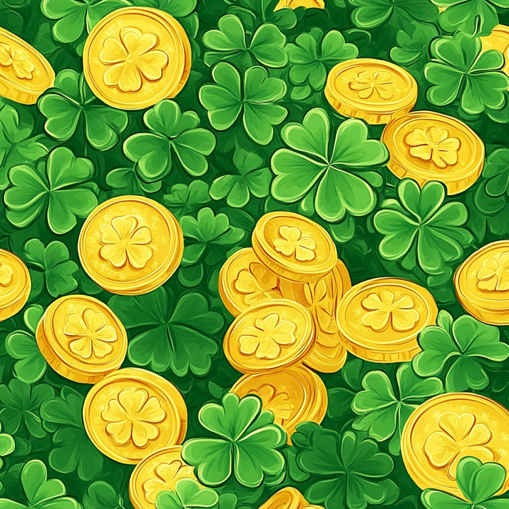 St Patrick Digital Paper Bundle of Green Shamrocks and Golden Coins for… seamless PBR texture preview