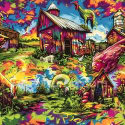 seamless Seamless 3D PBR Graffiti Texture Featuring Colorful Farmyard Mural with Animals and Barns texture 8k free download PBR