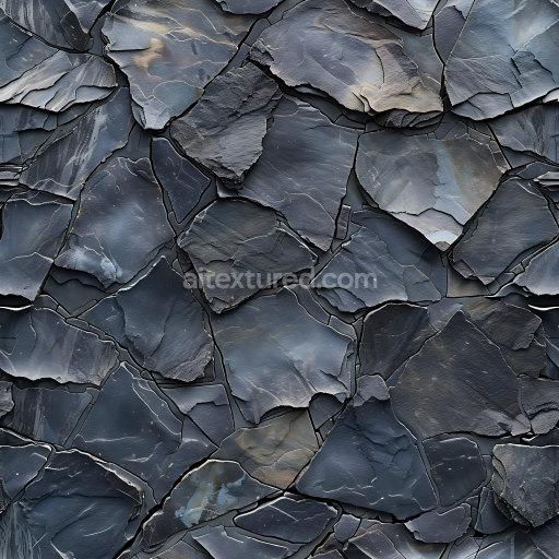 Seamless 3D Black Slate Stone Wall PBR Texture with Layered Rock Plates