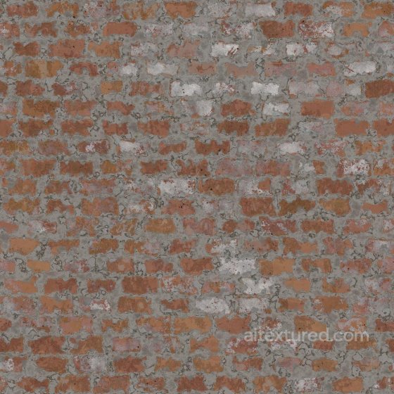 Red Brick Texture Partially Covered by Cement | Free PBR Brick texture preview