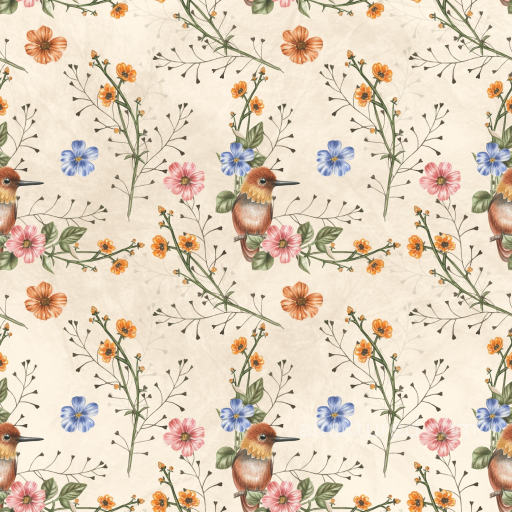 Floral Fabric Texture Featuring Colored Flowers and Birds seamless Flower PBR texture