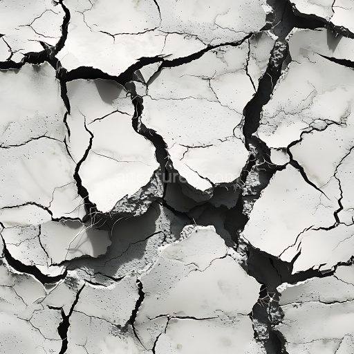 Seamless 3D PBR cracked plaster texture featuring deep fractures and peeling layers