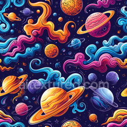 seamless Seamless 3D Cartoon Space PBR Texture with Vibrant Colorful Planets and Nebulae texture 8k free download PBR