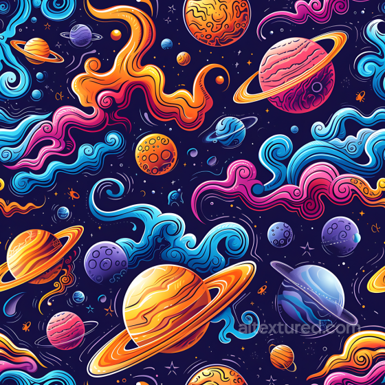 Cartoon Space PBR Texture with Vibrant Colorful Planets and Nebulae Star, space, planets texture preview