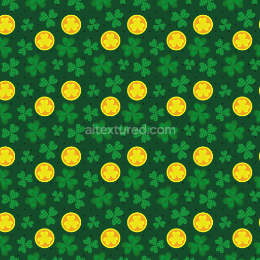 Seamless 3D PBR Texture with St. Patrick Themed Shamrocks and Gold Coins