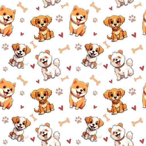 Pattern Bundle - Seamless 3D Pattern PBR Texture Featuring Cute Cartoon Dogs with Playful Bones and Hearts texture preview