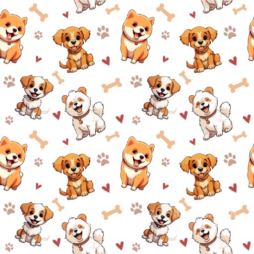 Pattern PBR Texture Featuring Cute Cartoon Dogs with Playful Bones and Hearts seamless Pattern Bundle PBR texture