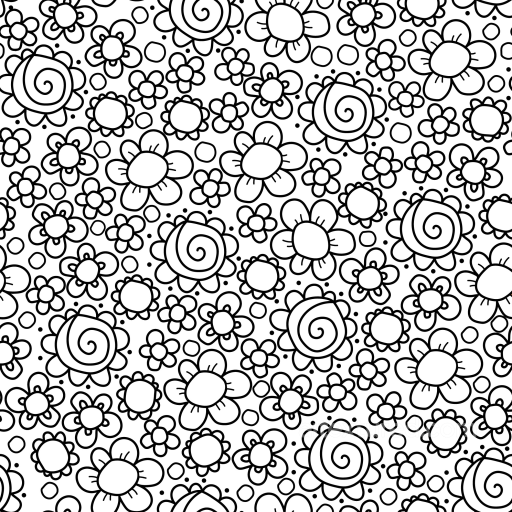 Floral Doodle Pattern Texture in Black and White seamless White & Black PBR texture