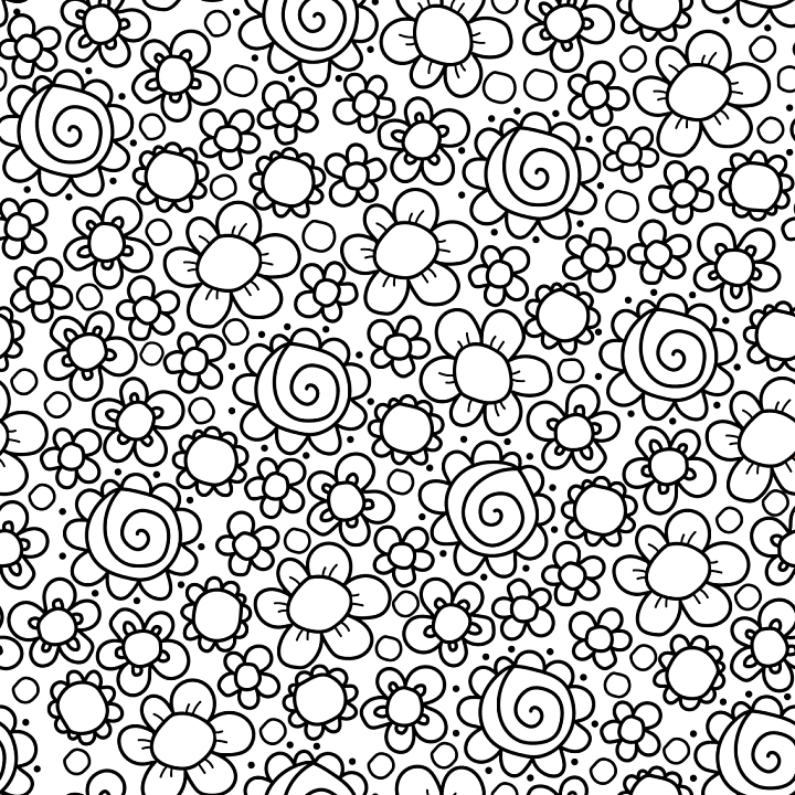 Floral Doodle Pattern in Black and White seamless PBR texture preview