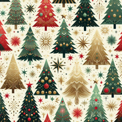 All Christmas Digital paper Texture of Stylized Christmas Trees with Decorative Stars seamless All Christmas Digital paper PBR texture