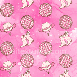 seamless Seamless 3D PBR Texture of Pink Patterned Fabric with Cowboy Boots and Disco Balls texture 8k free download PBR
