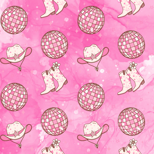 Baby Girl Texture of Pink Patterned Fabric with Cowboy Boots and Disco Balls seamless Baby girl PBR texture