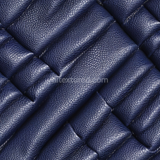 Seamless 3D Navy Blue Pebbled Leather Upholstery PBR Texture with Padded Quilted Panels