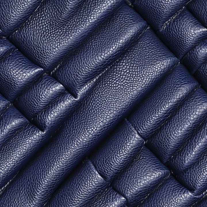 Navy Blue Pebbled Leather Upholstery with Padded Quilted Panels seamless PBR texture preview