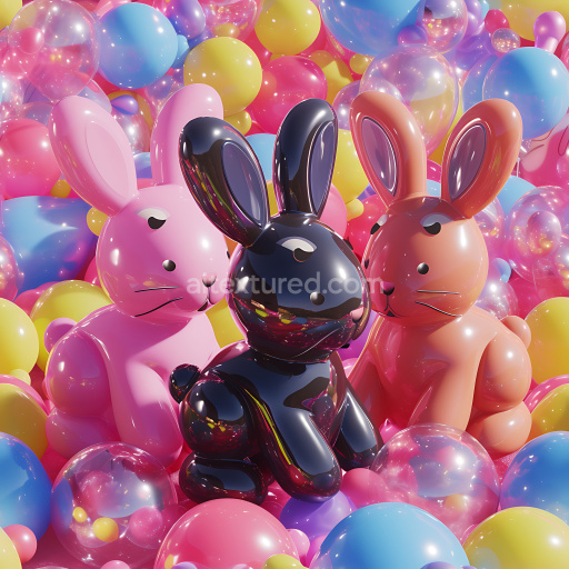 Seamless 3D Inflated Glossy Vinyl Bunny Texture in Bright Pastel Colors