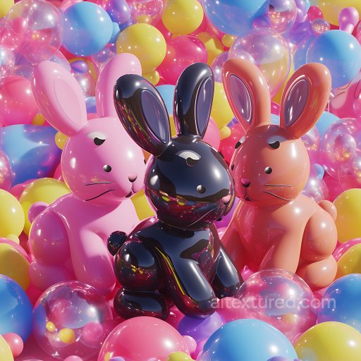 Inflated Glossy Vinyl Bunnies PBR Texture with Colorful Balloons seamless Inflated PBR texture