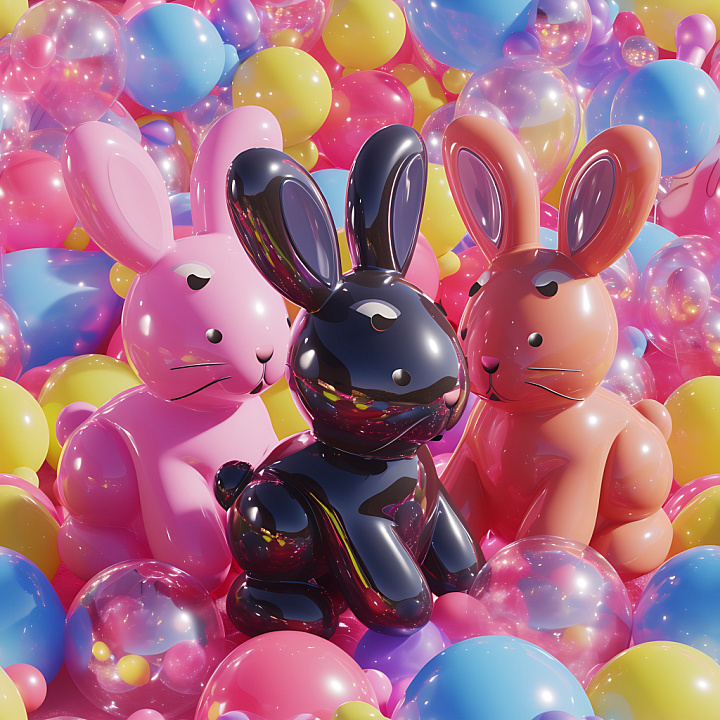 Inflated Glossy Vinyl Bunny in Bright Pastel Colors seamless PBR texture preview