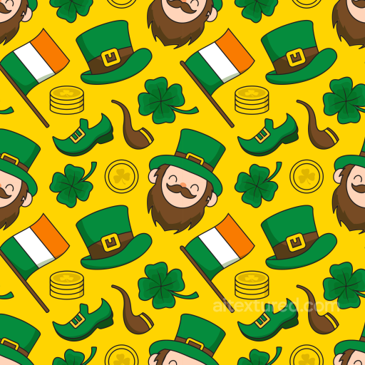 Featuring St Patrick Cartoon Icons on Yellow seamless St patrick digital paper bundle PBR texture