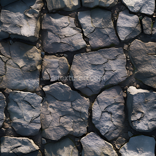 Seamless 3D cracked stone wall PBR texture with weathered irregular slabs and rough surface