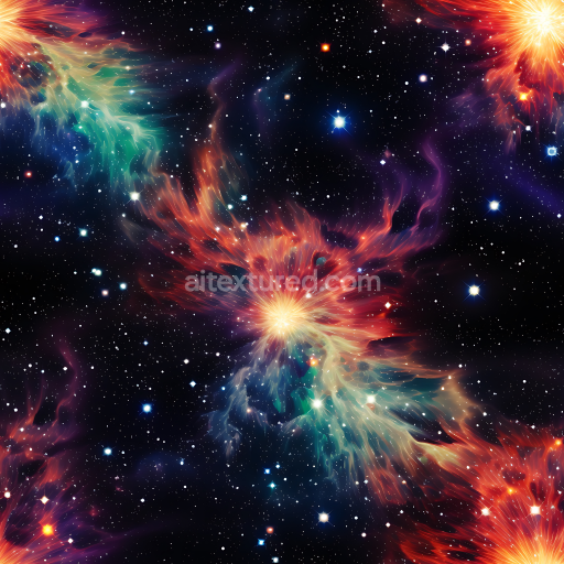 Seamless 3D Space PBR Texture Featuring Vibrant Nebula Clouds and Starfield
