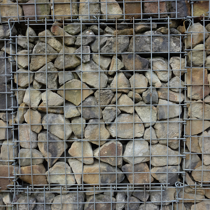 Natural Gabion-Stone Wall with Metal Wire Frame seamless PBR texture preview