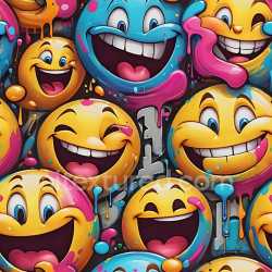 seamless Seamless 3D PBR Graffiti Texture Featuring Vibrant Dripping Emoticon Faces in Yellow and Blue texture 8k free download PBR