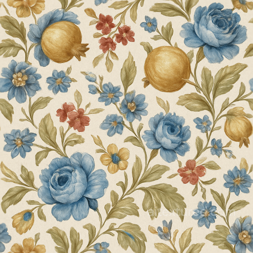 Mediterranean Floral Wallpaper With Textured Linen Weave And Satin Glossy Highlights seamless Wallpaper PBR texture