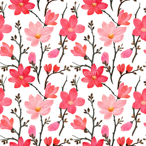 Seamless 3D PBR Texture of Hand-Painted Pink Flower Pattern on White Fabric