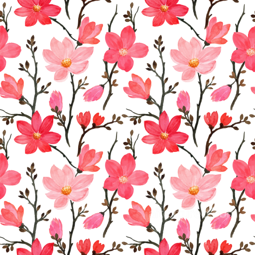 Hand-Painted Pink Flower Pattern on White Fabric Seamless Texture seamless Pink Flower PBR texture