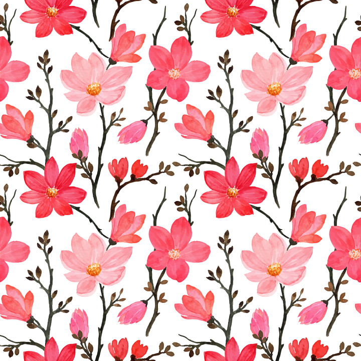 Hand-Painted Pink Flower Pattern on White Fabric seamless PBR texture preview