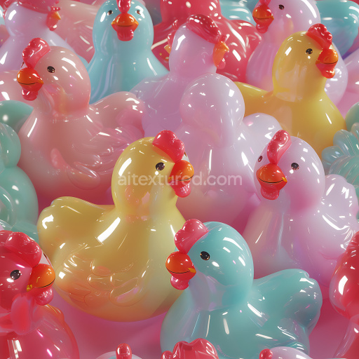Seamless 3D Inflated PBR Texture of Glossy Multicolor Rubber Chicken Toys