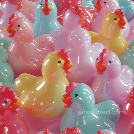 Inflated PBR Texture of Glossy Multicolor Rubber Chicken Toys seamless Inflated PBR texture