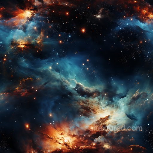 Space PBR Texture Featuring Fiery Nebula and Deep Blue Cosmic Clouds seamless Star, space, planets PBR texture