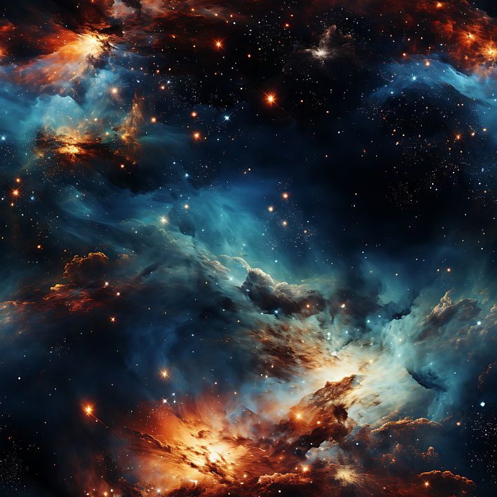 Space Featuring Fiery Nebula and Deep Blue Cosmic Clouds seamless PBR texture preview