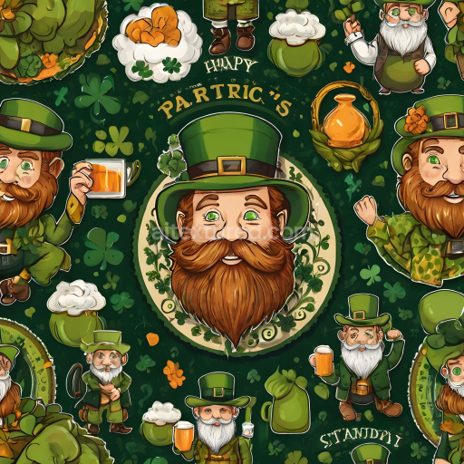 Seamless 3D PBR Texture Featuring St Patrick Themed Cartoon Illustrations