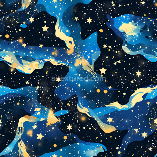 Seamless 3D Stylized Cosmic Camouflage PBR Texture with Starfield and Nebula Motifs