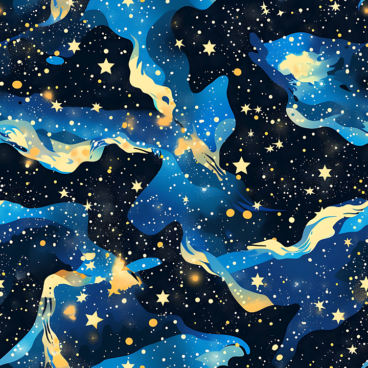 Stylized Cosmic Camouflage with Starfield and Nebula Motifs seamless PBR texture preview
