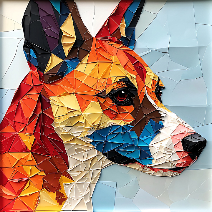 Animal of Geometric Basenji Dog Fur Pattern in Vibrant Colors seamless PBR texture preview