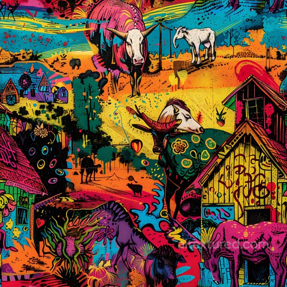 Featuring Colorful Graffiti Art of Animals and Village Scenes Graffiti texture preview