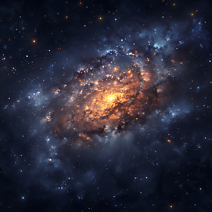 Space of a Vibrant Spiral Galaxy with Glowing Core and Star Clusters seamless PBR texture preview