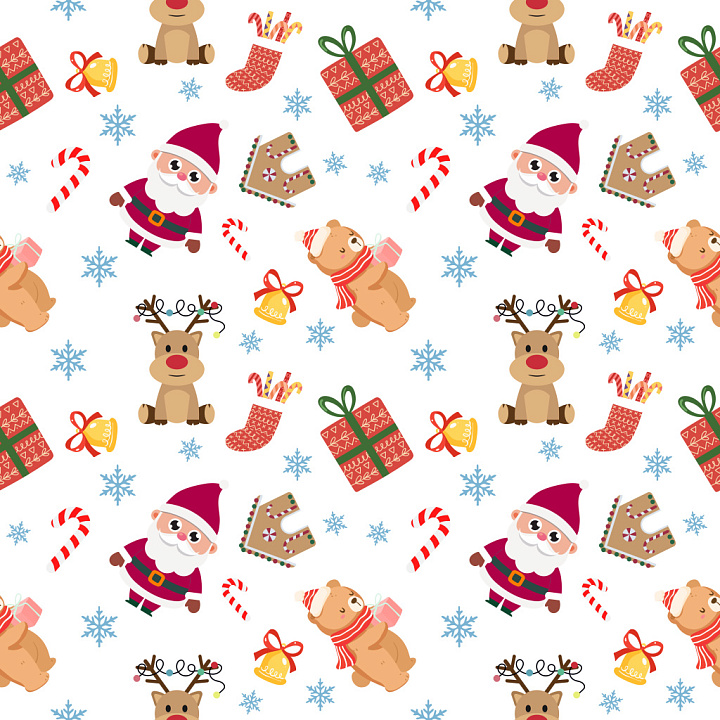 Pattern Featuring Cute Christmas Cartoon Motifs in Playful Repeat seamless PBR texture preview
