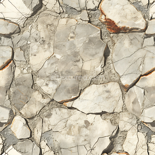 Seamless 3D Cracked Stone Ground PBR Texture with Natural Clay and Erosion Details