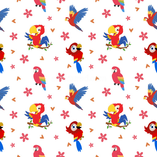 Pattern Bundle - Seamless 3D Pattern PBR Texture with Colorful Cartoon Parrots and Floral Motifs texture preview