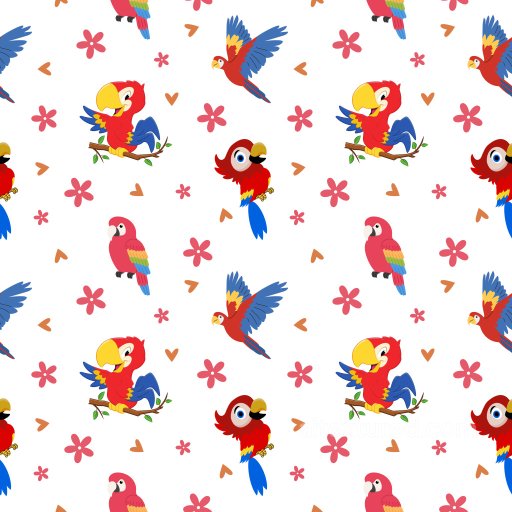 Pattern PBR Texture with Colorful Cartoon Parrots and Floral Motifs seamless Pattern Bundle PBR texture