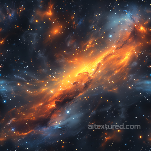 Galactic Nebula Clouds Space Texture with Fiery Orange and Deep Blue Glows seamless Star, space, planets PBR texture