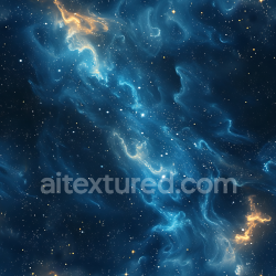 seamless Seamless 3D Space PBR Texture Featuring Blue Nebula Clouds and Golden Glowing Highlights texture 8k free download PBR