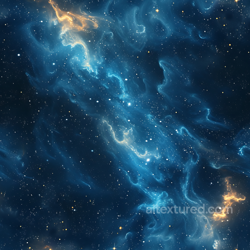 Space PBR Texture Featuring Blue Nebula Clouds and Golden Glowing Highlights seamless Star, space, planets PBR texture