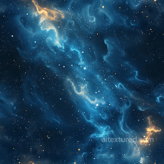 Space PBR Texture Featuring Blue Nebula Clouds and Golden Glowing Highlights Star, space, planets texture preview