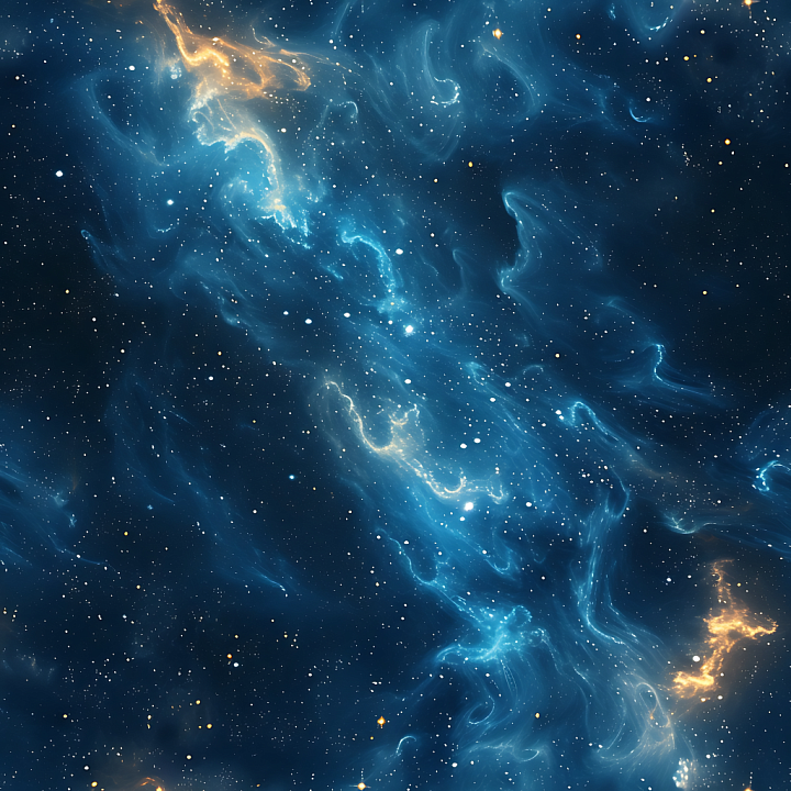 Space Featuring Blue Nebula Clouds and Golden Glowing Highlights seamless PBR texture preview